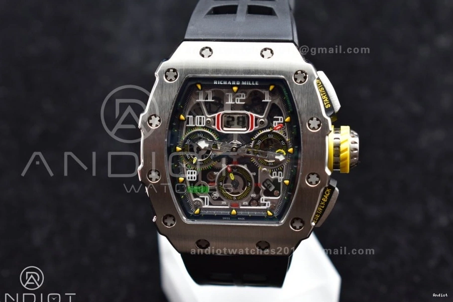 SS A7750 1:1 Crystal KVF Black Dial Black RM011 Chrono on Strap Best V3 Edition Rubber 0121